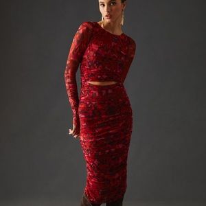 NWT MISA for Anthropologie Red Mesh Cutout Bodycon Dress size Medium M